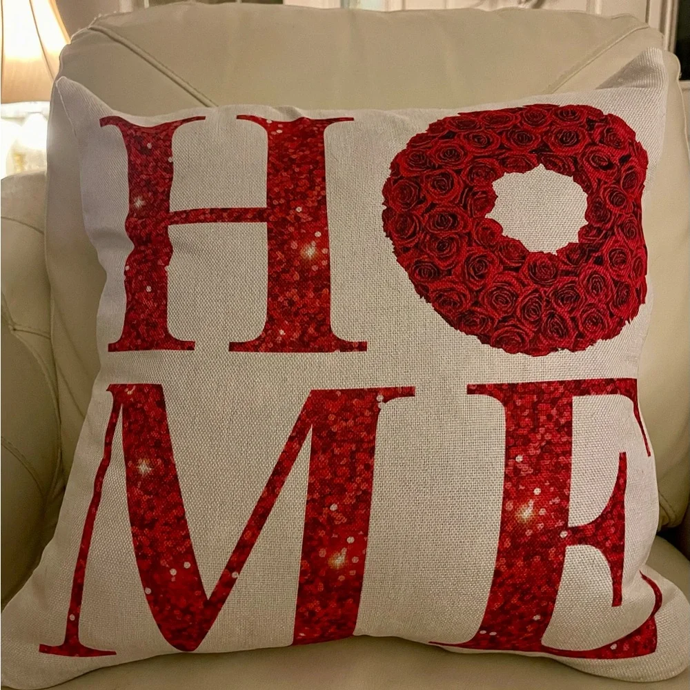 Red/White Home Decorative Pillow Covers (4 different designs included).  EUC! - Picture 2 of 4